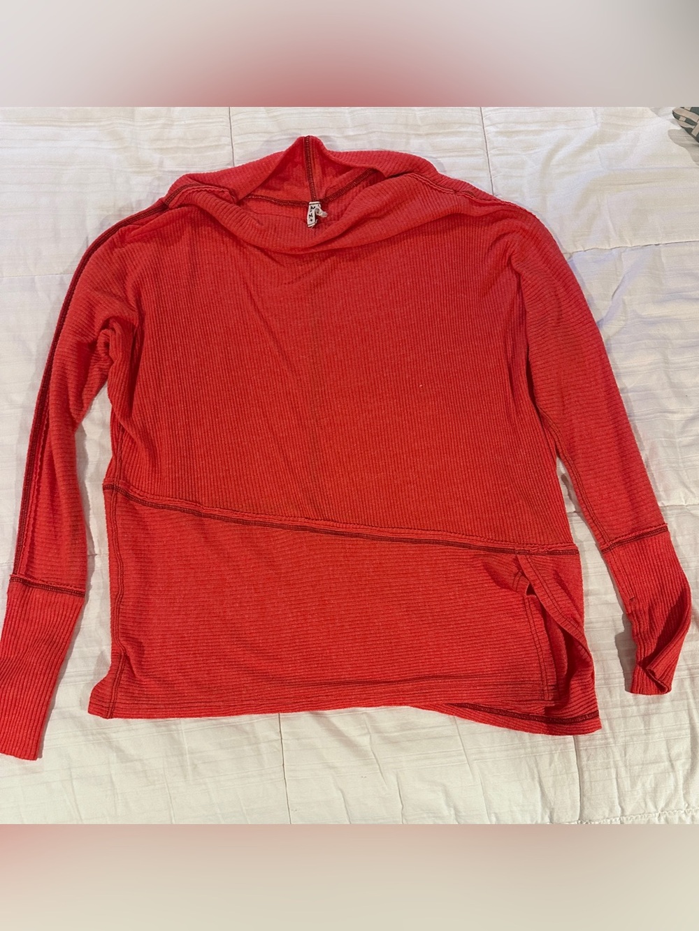 Free People Londontown Thermal Top Coral Orange Red Oversized Asymmetrical M
